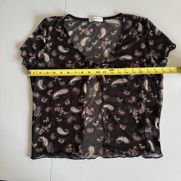 Rebellious Dreamer Paisley Floral Mesh Tie-Front Y2K Romantic Goth Chic Black XL - Picture 6 of 7